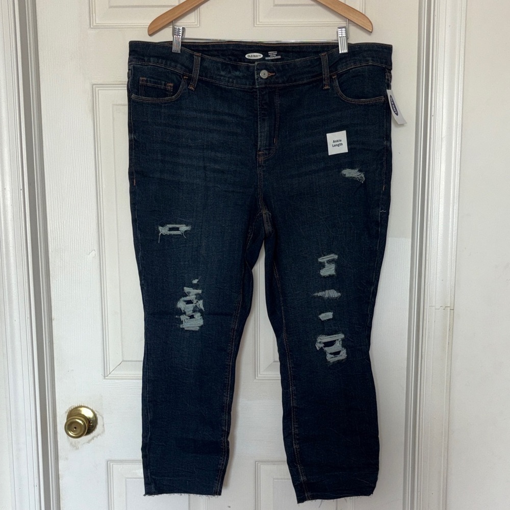 Old Navy Super Skinny High-Rise Distressed Rockstar Jeans Blue Size 22